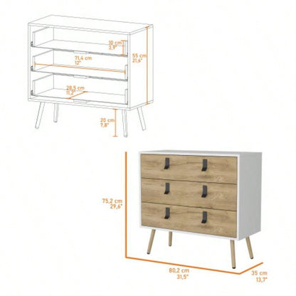 Kimball 3 - drawer Dresser, Modern Chic Storage with Wooden