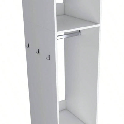 Armoire 63H, with 3 Shelves, 1 Mirror, and 4 Wheels, White