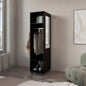 Armoire 63H, with 3 Shelves, 1 Mirror, and 4 Wheels, White