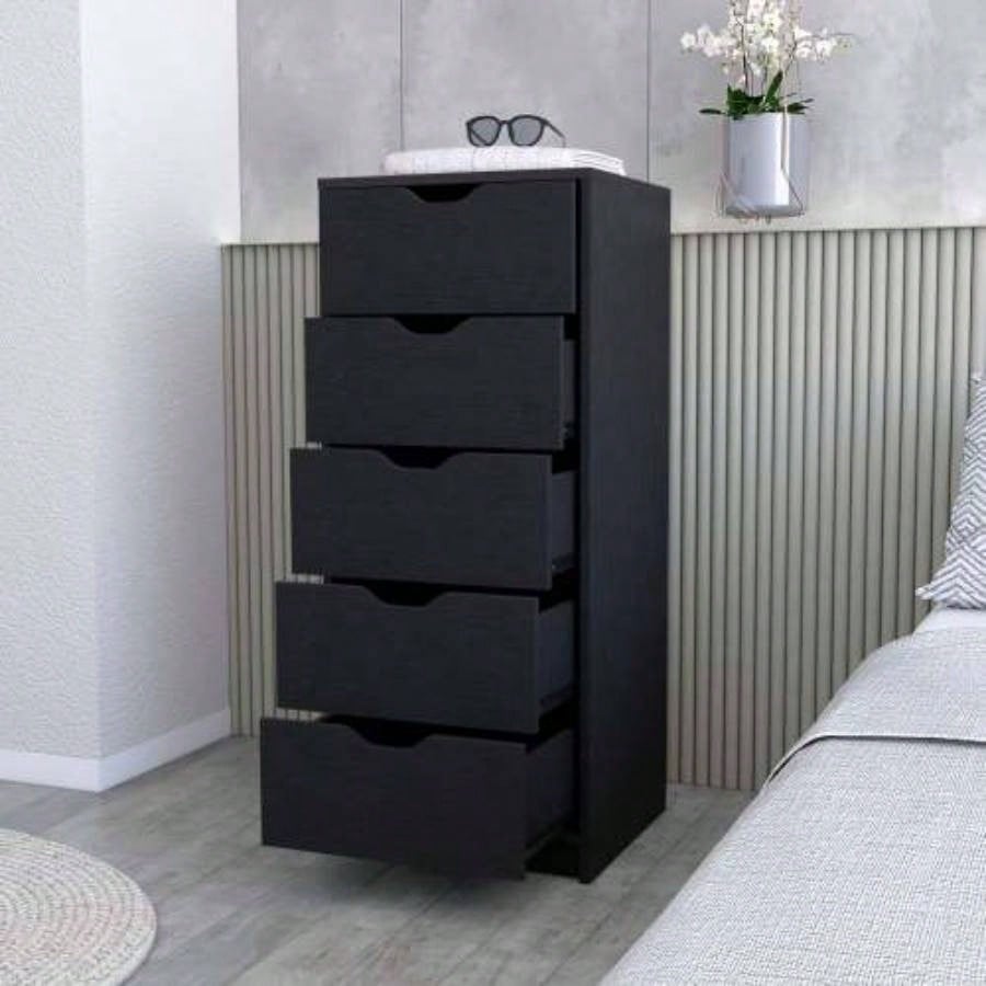 Logan Black 5 Narrow Drawer Dresser