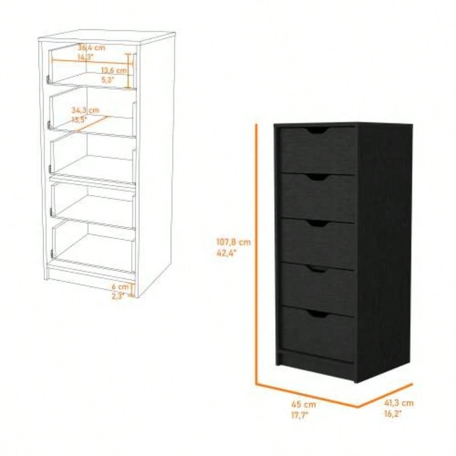 Logan Black 5 Narrow Drawer Dresser