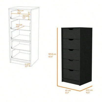 Logan Black 5 Narrow Drawer Dresser