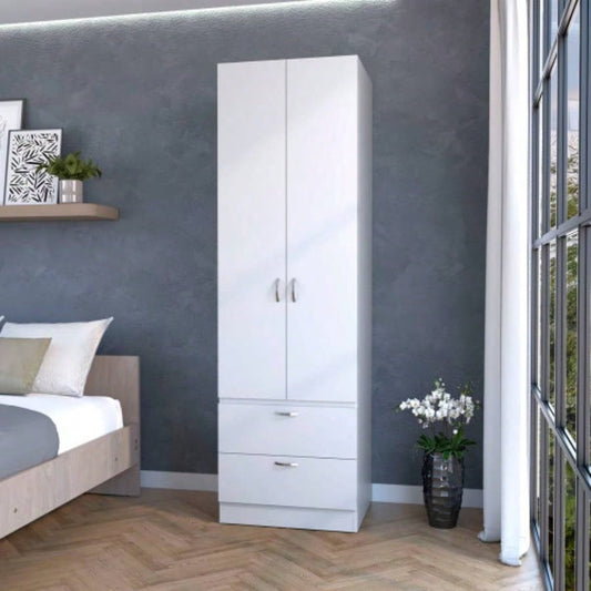 Tall Mayer Wardrobe in Melamine with Two Doors and Two Drawers