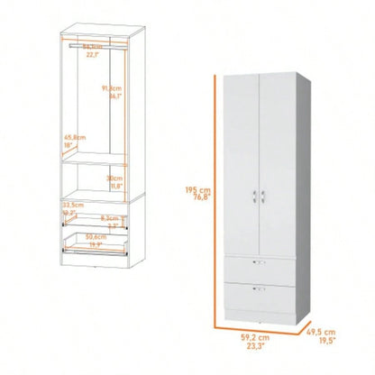 Tall Mayer Wardrobe in Melamine with Two Doors and Two Drawers