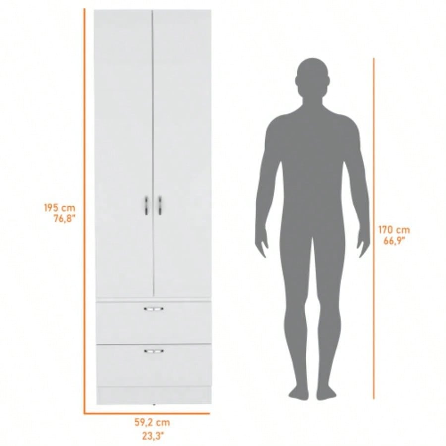 Tall Mayer Wardrobe in Melamine with Two Doors and Two Drawers