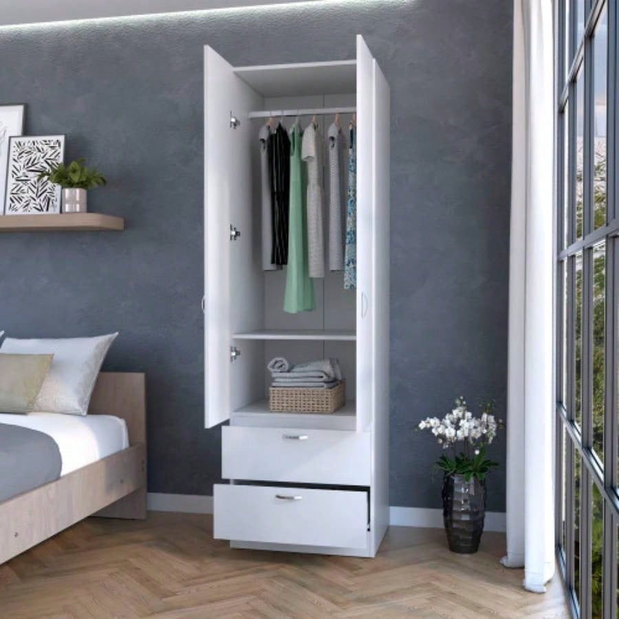Tall Mayer Wardrobe in Melamine with Two Doors and Two Drawers