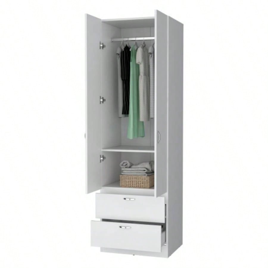 Tall Mayer Wardrobe in Melamine with Two Doors and Two Drawers