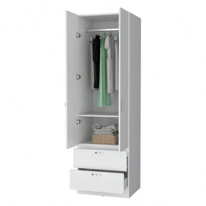 Tall Mayer Wardrobe in Melamine with Two Doors and Two Drawers