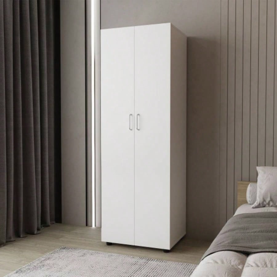 FM FURNITURE Pisinemo Armoire with 2 Doors and Hanging Rod, White