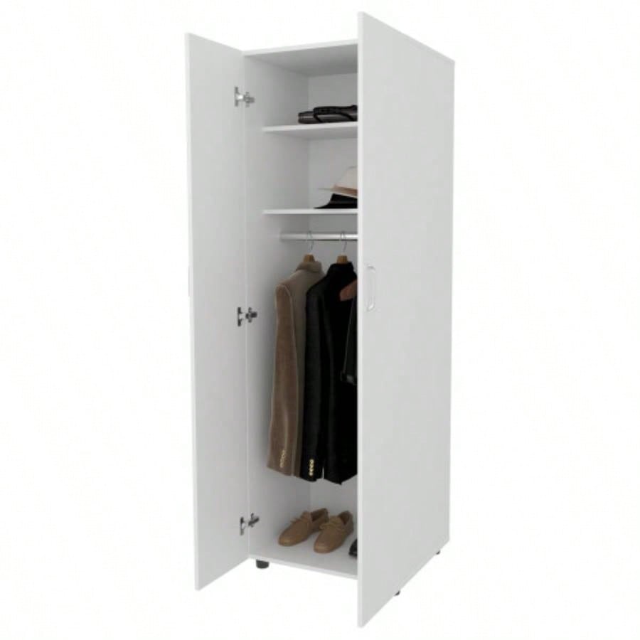 FM FURNITURE Pisinemo Armoire with 2 Doors and Hanging Rod, White