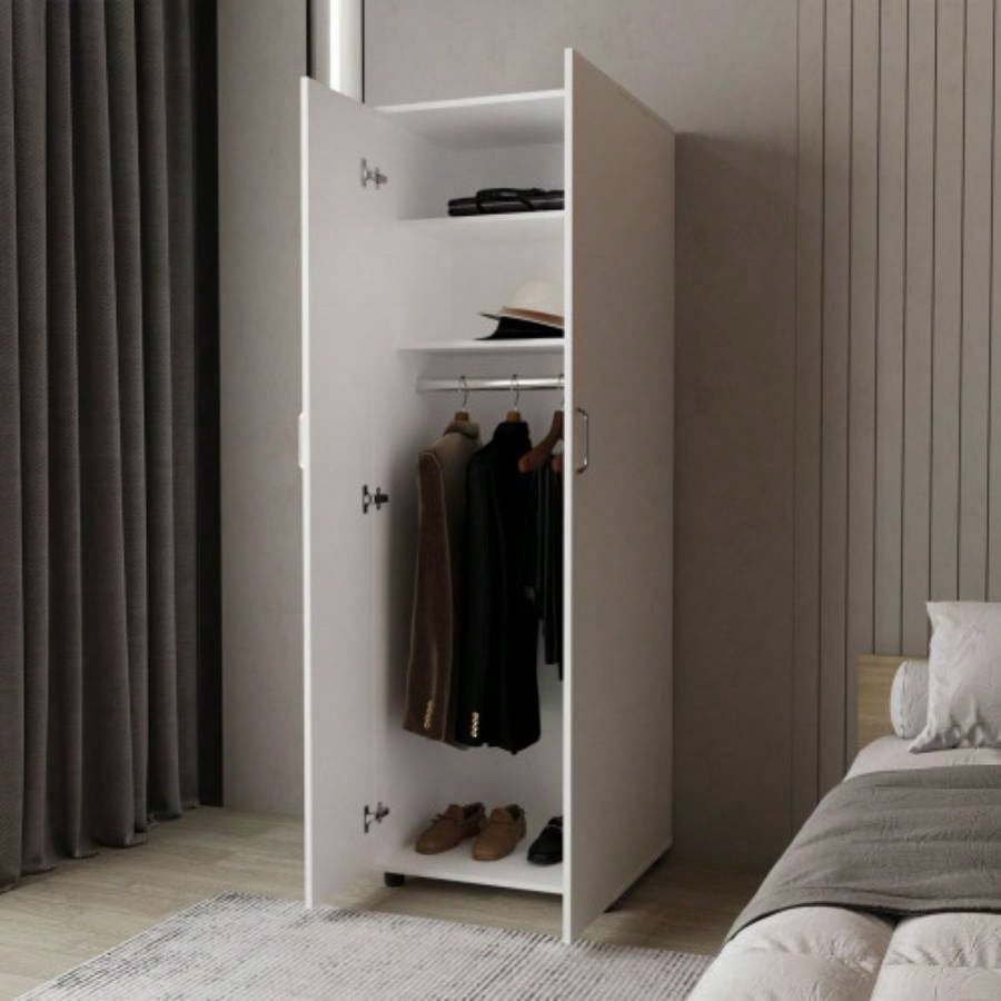 FM FURNITURE Pisinemo Armoire with 2 Doors and Hanging Rod, White