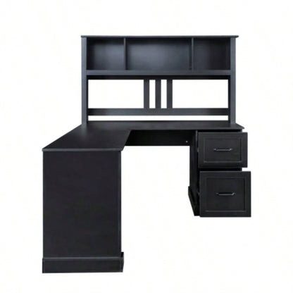 Home Office Computer Desk with Hutch, Antiqued Black