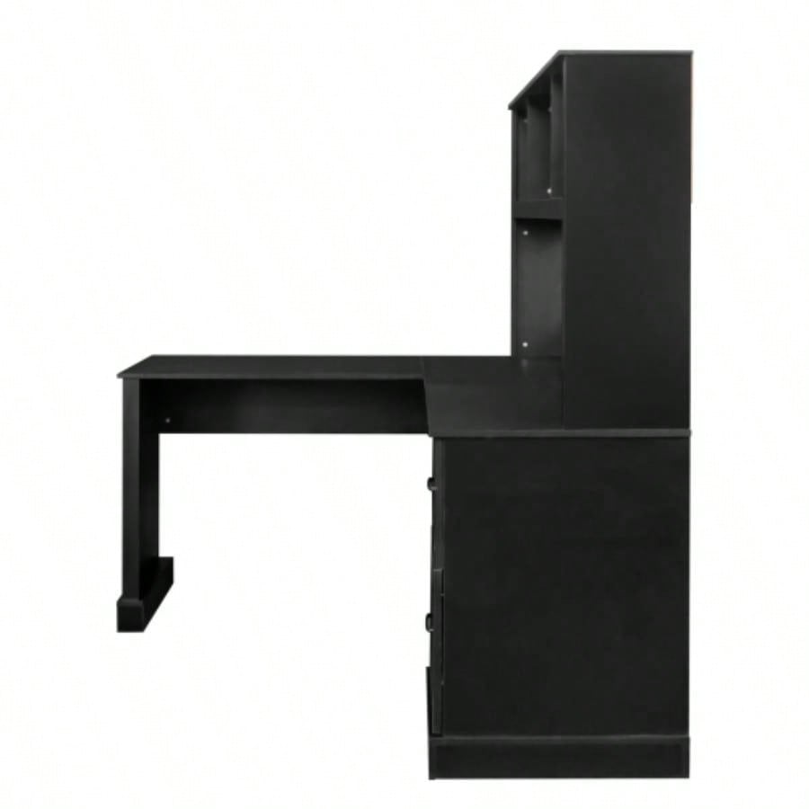 Home Office Computer Desk with Hutch, Antiqued Black