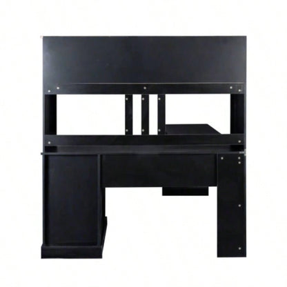 Home Office Computer Desk with Hutch, Antiqued Black