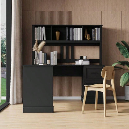 Home Office Computer Desk with Hutch, Antiqued Black