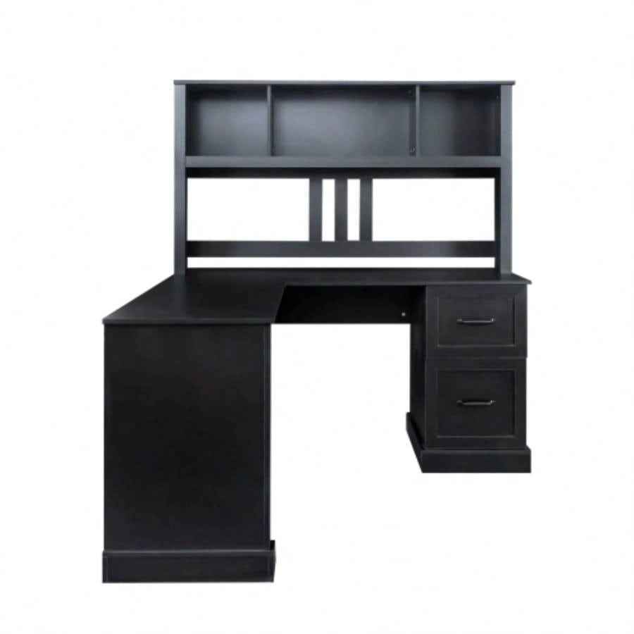 Home Office Computer Desk with Hutch, Antiqued Black