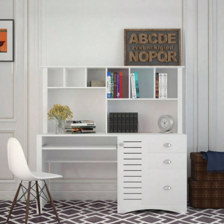 Home Office Computer Desk with Hutch, Antiqued Black