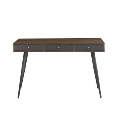 Mid Desk, Modern Writing Study Desk with Drawers, Multifunctional Home Office Computer Desk Walnut+Dark