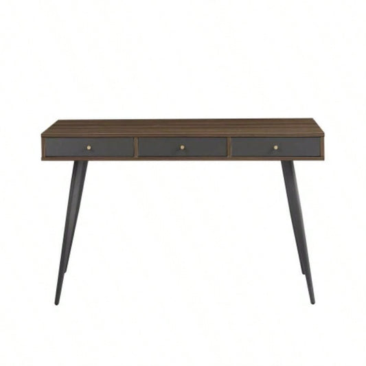 Mid Desk, Modern Writing Study Desk with Drawers, Multifunctional Home Office Computer Desk Walnut+Dark