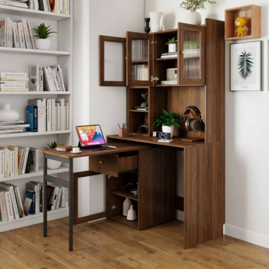 Home Office Computer Desk with Hutch, Antiqued Black
