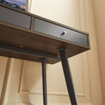 Mid Desk, Modern Writing Study Desk with Drawers, Multifunctional Home Office Computer Desk Walnut+Dark