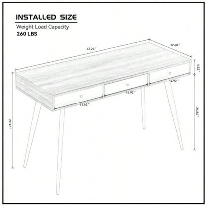 Mid Desk, Modern Writing Study Desk with Drawers, Multifunctional Home Office Computer Desk Walnut+Dark