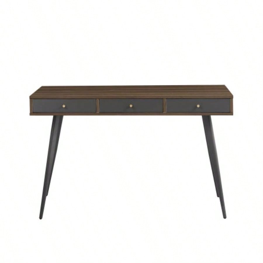 Mid Desk, Modern Writing Study Desk with Drawers, Multifunctional Home Office Computer Desk Walnut+Dark