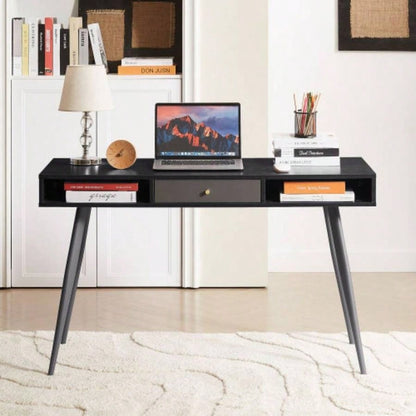 Mid Desk, Modern Writing Study Desk with Drawers, Multifunctional Home Office Computer Desk Walnut+Dark