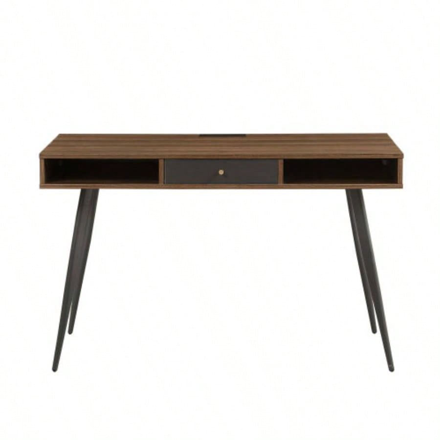 Mid Desk, Modern Writing Study Desk with Drawers, Multifunctional Home Office Computer Desk Walnut+Dark