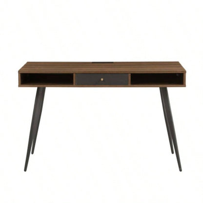 Mid Desk, Modern Writing Study Desk with Drawers, Multifunctional Home Office Computer Desk Walnut+Dark