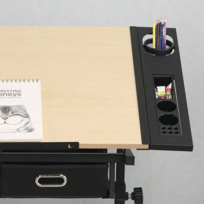 adjustable drawing drafting table desk with 2 drawers home office and school with stoolwood