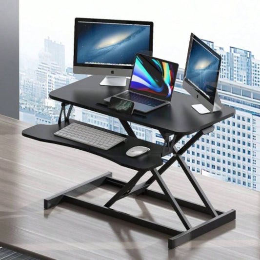 32 Inch Desk Converter, Height Adjustable Sit to Stand Riser, Dual Monitor and Laptop Workstation with Wide Keyboard Tray BLACK BACK - TO - SCHOOL