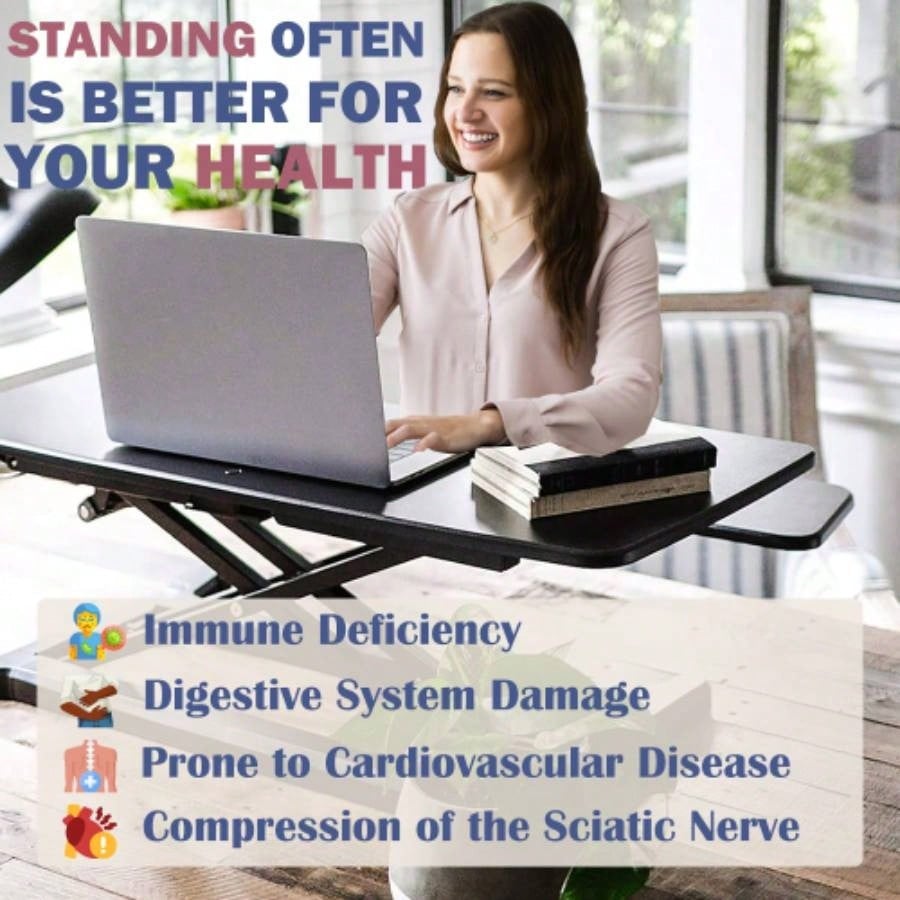 32 Inch Desk Converter, Height Adjustable Sit to Stand Riser, Dual Monitor and Laptop Workstation with Wide Keyboard Tray BLACK BACK - TO - SCHOOL