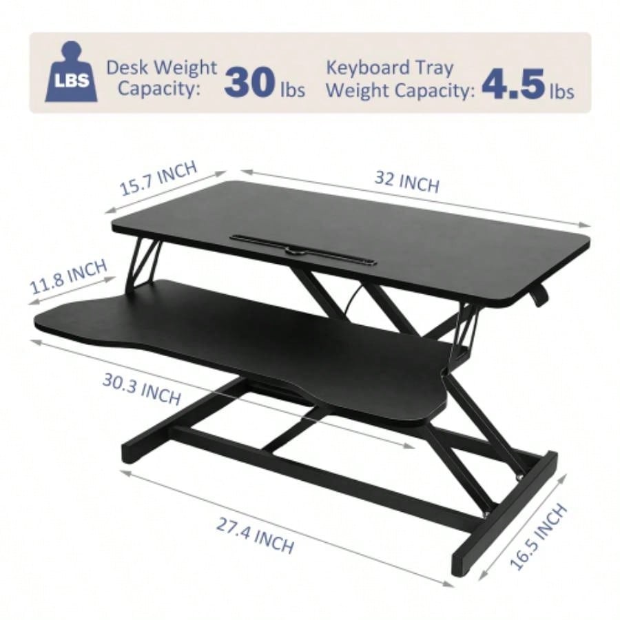 32 Inch Desk Converter, Height Adjustable Sit to Stand Riser, Dual Monitor and Laptop Workstation with Wide Keyboard Tray BLACK BACK - TO - SCHOOL