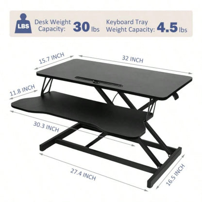 32 Inch Desk Converter, Height Adjustable Sit to Stand Riser, Dual Monitor and Laptop Workstation with Wide Keyboard Tray BLACK BACK - TO - SCHOOL