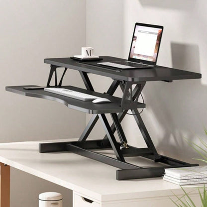 32 Inch Desk Converter, Height Adjustable Sit to Stand Riser, Dual Monitor and Laptop Workstation with Wide Keyboard Tray BLACK BACK - TO - SCHOOL
