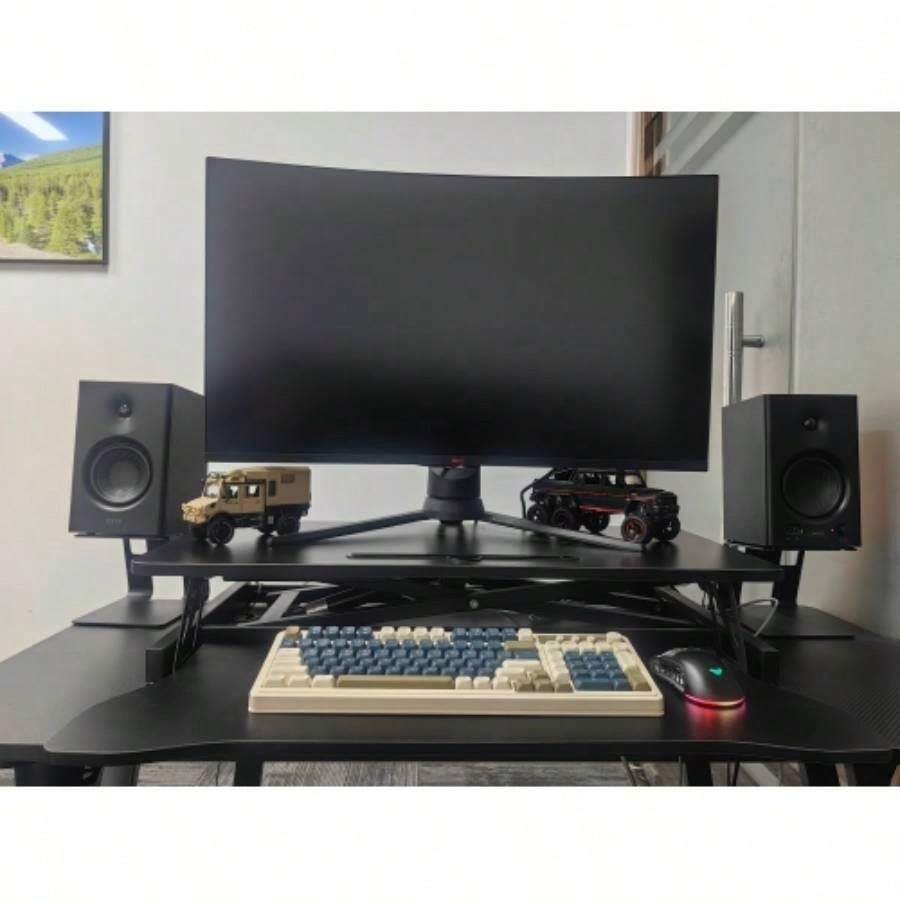 32 Inch Desk Converter, Height Adjustable Sit to Stand Riser, Dual Monitor and Laptop Workstation with Wide Keyboard Tray BLACK BACK - TO - SCHOOL