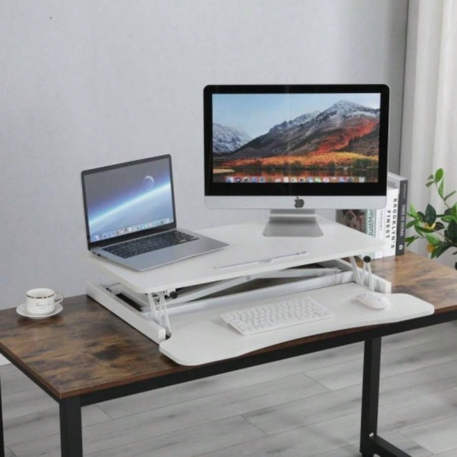 32 Inch Desk Converter, Height Adjustable Sit to Stand Riser, Dual Monitor and Laptop Workstation with Wide Keyboard Tray BLACK BACK - TO - SCHOOL