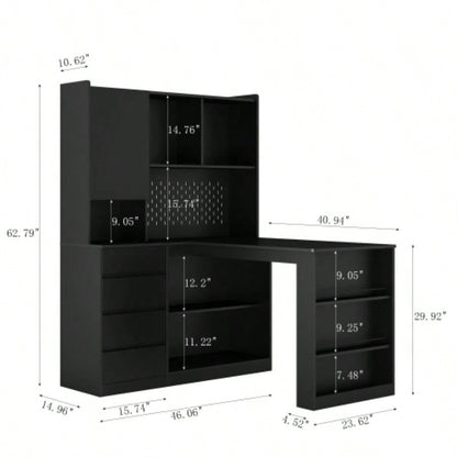 L Shaped Desk, Computer Desk with Drawers, Bookshelf, with LED Light, Modern Corner Desk, Home Office Desk, L - Shaped Study Table Writing Desk, Corner Gaming Computer Desk with Storage