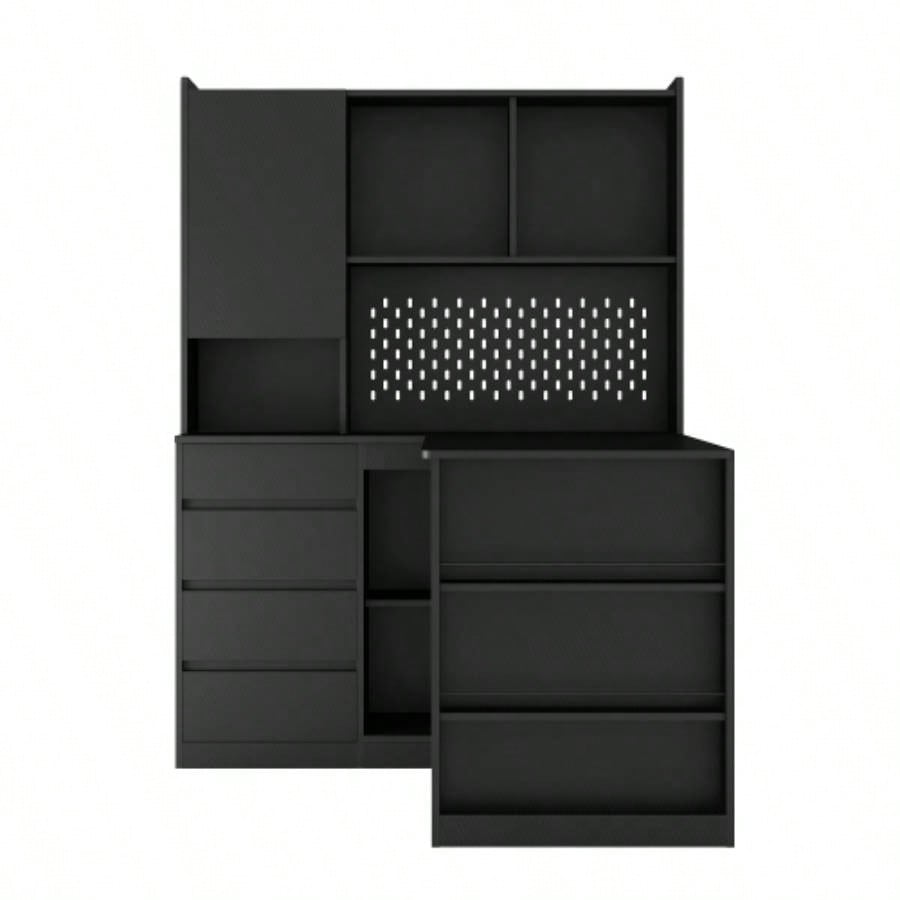 L Shaped Desk, Computer Desk with Drawers, Bookshelf, with LED Light, Modern Corner Desk, Home Office Desk, L - Shaped Study Table Writing Desk, Corner Gaming Computer Desk with Storage