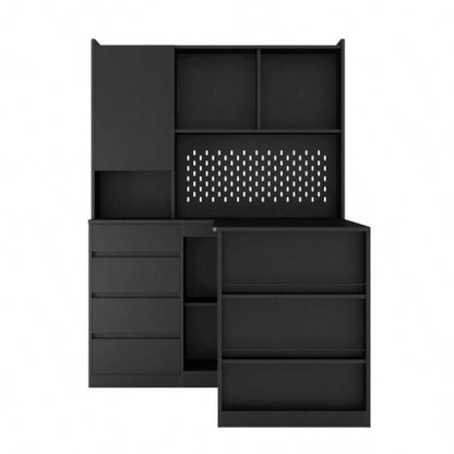 L Shaped Desk, Computer Desk with Drawers, Bookshelf, with LED Light, Modern Corner Desk, Home Office Desk, L - Shaped Study Table Writing Desk, Corner Gaming Computer Desk with Storage
