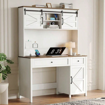 47 Farmhouse Executive Desk with Drawers, Wood Home Office Desk/Charging Station, File Drawer, Storage Cabinet, Rustic Computer Writing Desk. White 47.24x 19.69Dx 67.91H.