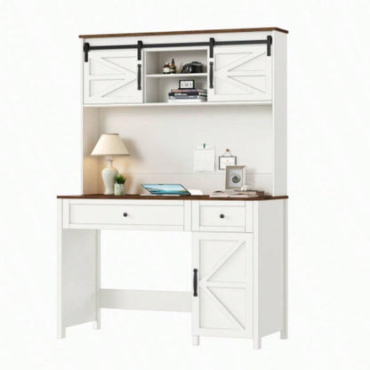 47 Farmhouse Executive Desk with Drawers, Wood Home Office Desk/Charging Station, File Drawer, Storage Cabinet, Rustic Computer Writing Desk. White 47.24x 19.69Dx 67.91H.