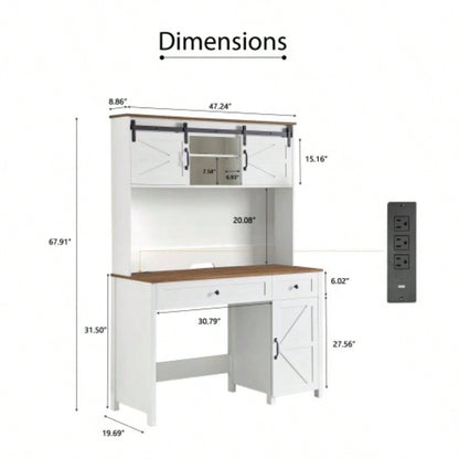 47 Farmhouse Executive Desk with Drawers, Wood Home Office Desk/Charging Station, File Drawer, Storage Cabinet, Rustic Computer Writing Desk. White 47.24x 19.69Dx 67.91H.
