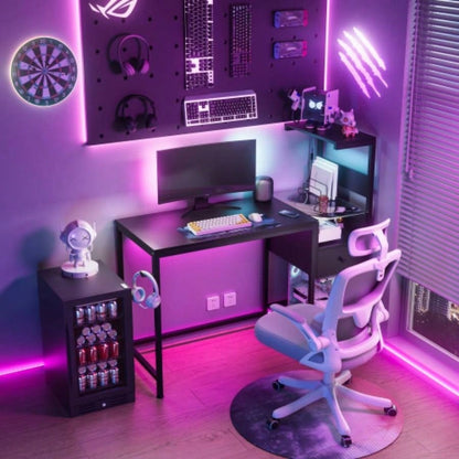 Computer Desk with Power Outlet Storage Shelves, Study Writing Table with USB Ports Charging Station, PC Desk Workstation Home Office, Black