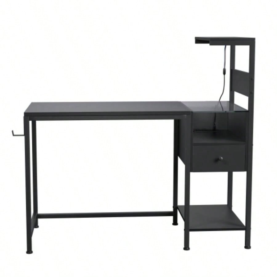 Computer Desk with Power Outlet Storage Shelves, Study Writing Table with USB Ports Charging Station, PC Desk Workstation Home Office, Black