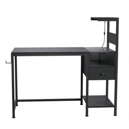 Computer Desk with Power Outlet Storage Shelves, Study Writing Table with USB Ports Charging Station, PC Desk Workstation Home Office, Black