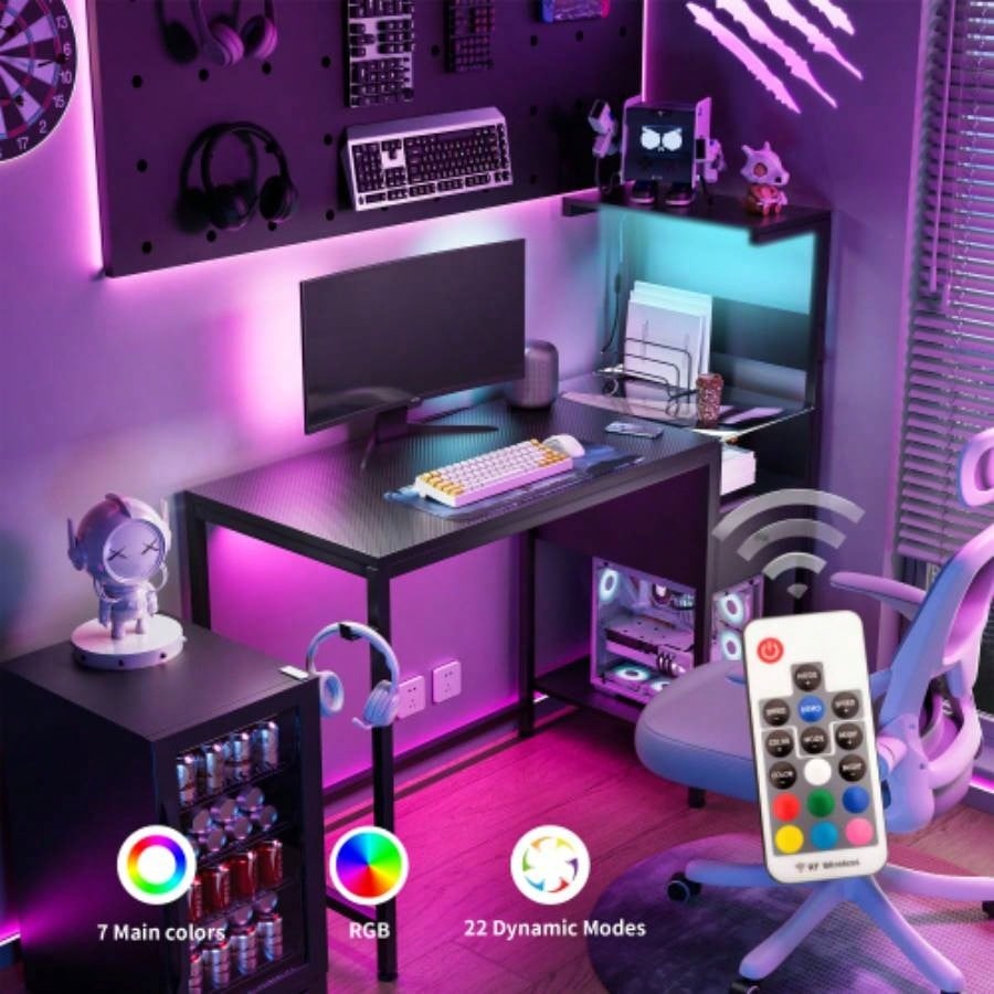 Computer Desk with Power Outlet Storage Shelves, Study Writing Table with USB Ports Charging Station, PC Desk Workstation Home Office, Black