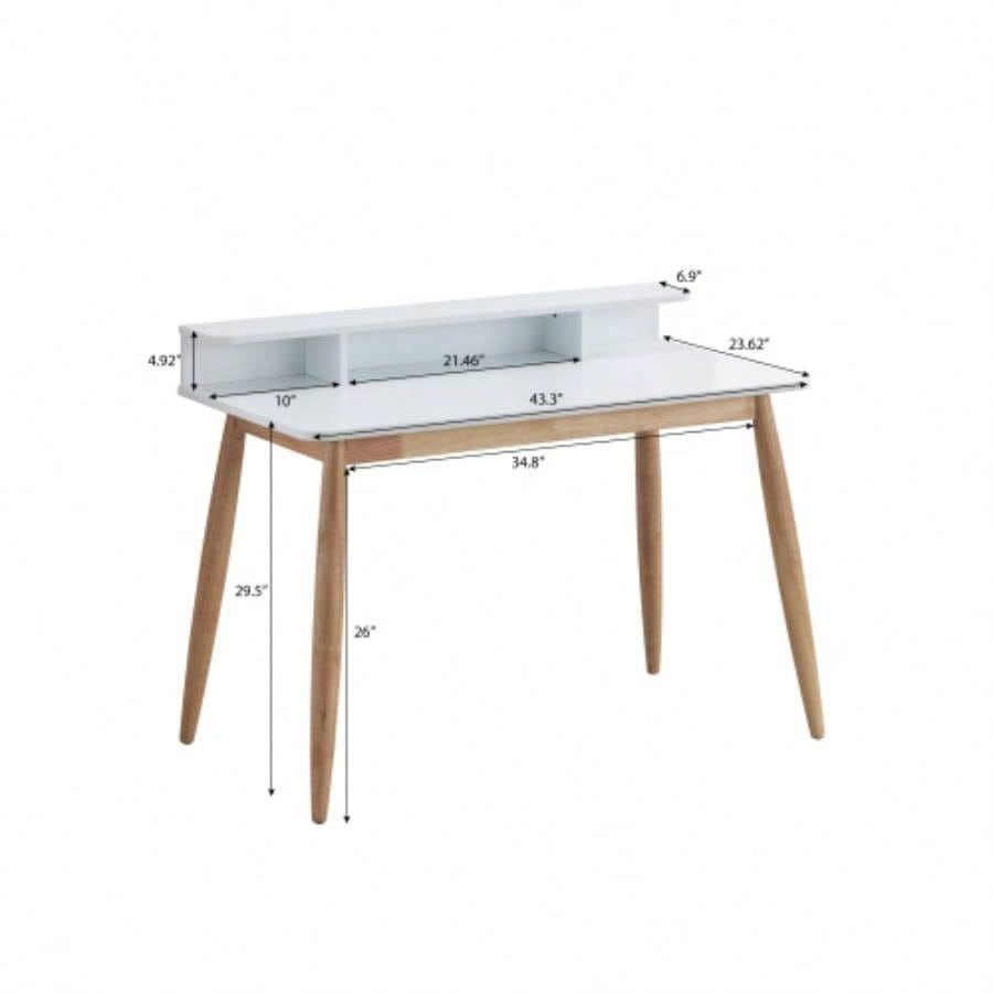 Roskilde Mid - Modern Wood Writing Desk with Hutch, White