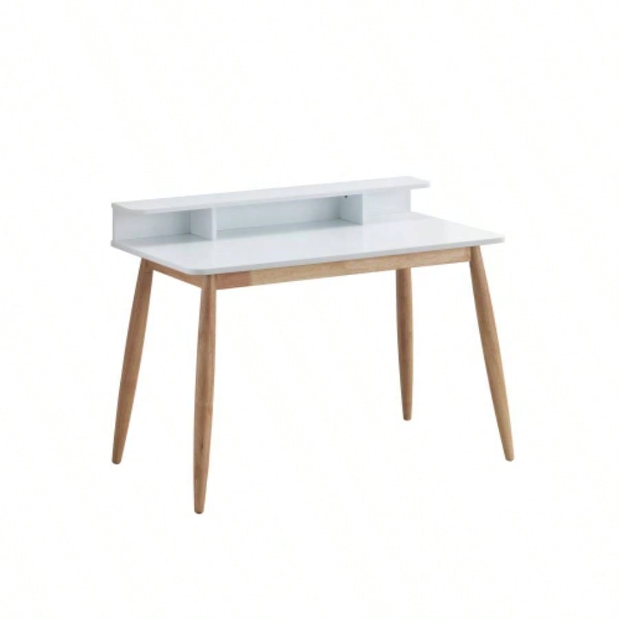 Roskilde Mid - Modern Wood Writing Desk with Hutch, White
